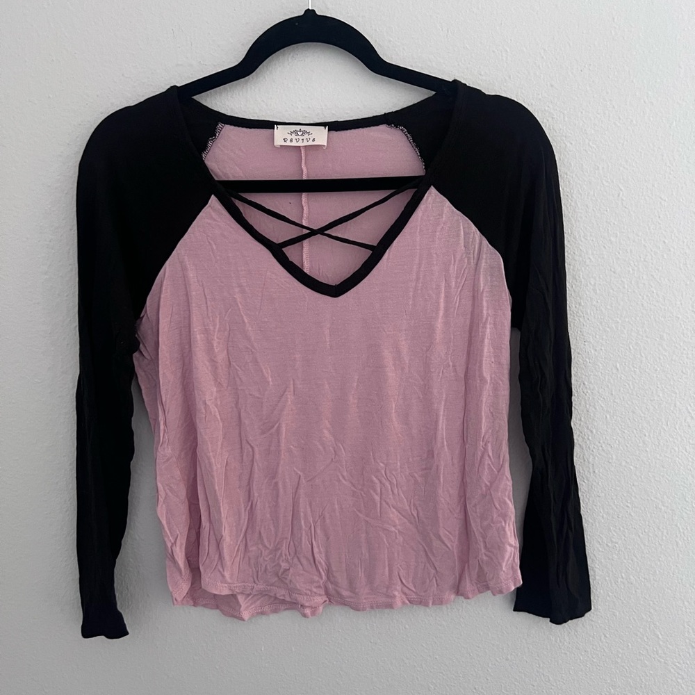 Revive Black Pink Baseball Tee Size Small